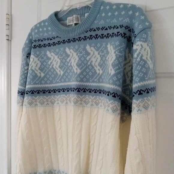 Vintage Anderson Little Knit Sweater XL Acrylic Fairy Isles Skier Light Blue - Picture 4 of 6